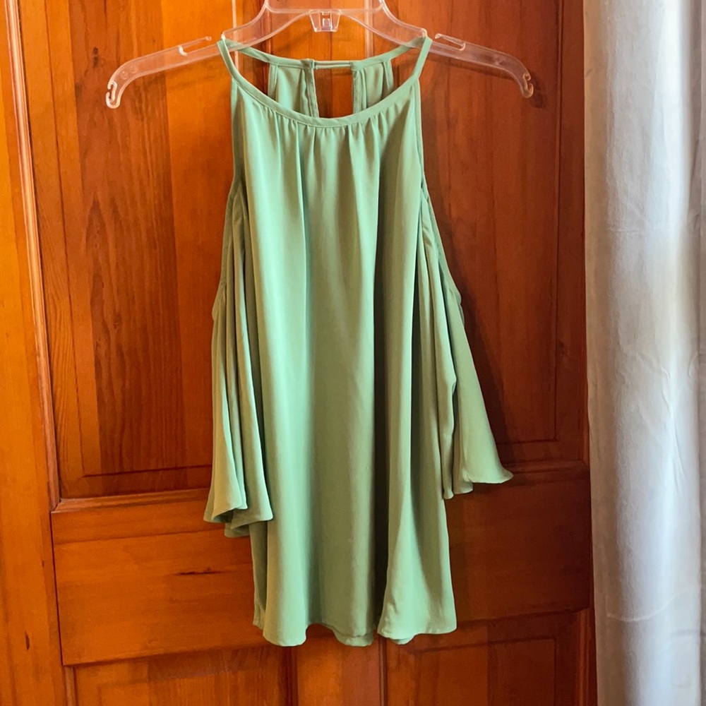 Anna Grace green cold shoulder top medium